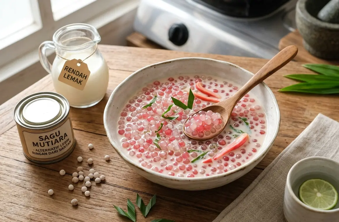 Sagu Mutiara Rebus Susu Rendah Lemak, Alternatif Lebih Ringan dari Santan