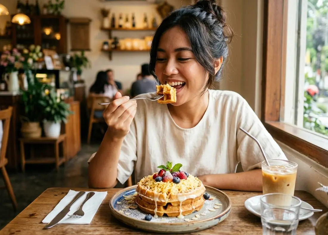 Waffle Keju dengan Topping Susu Kental Manis, Menghadirkan Harmoni Rasa yang Elegan